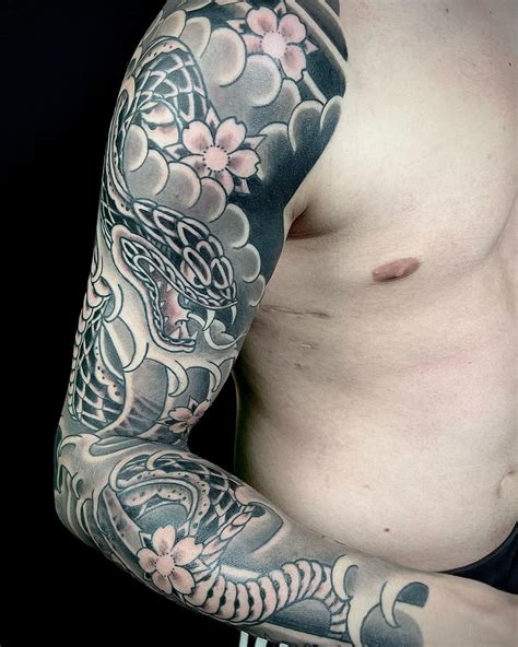 snake full sleeve tattoo.